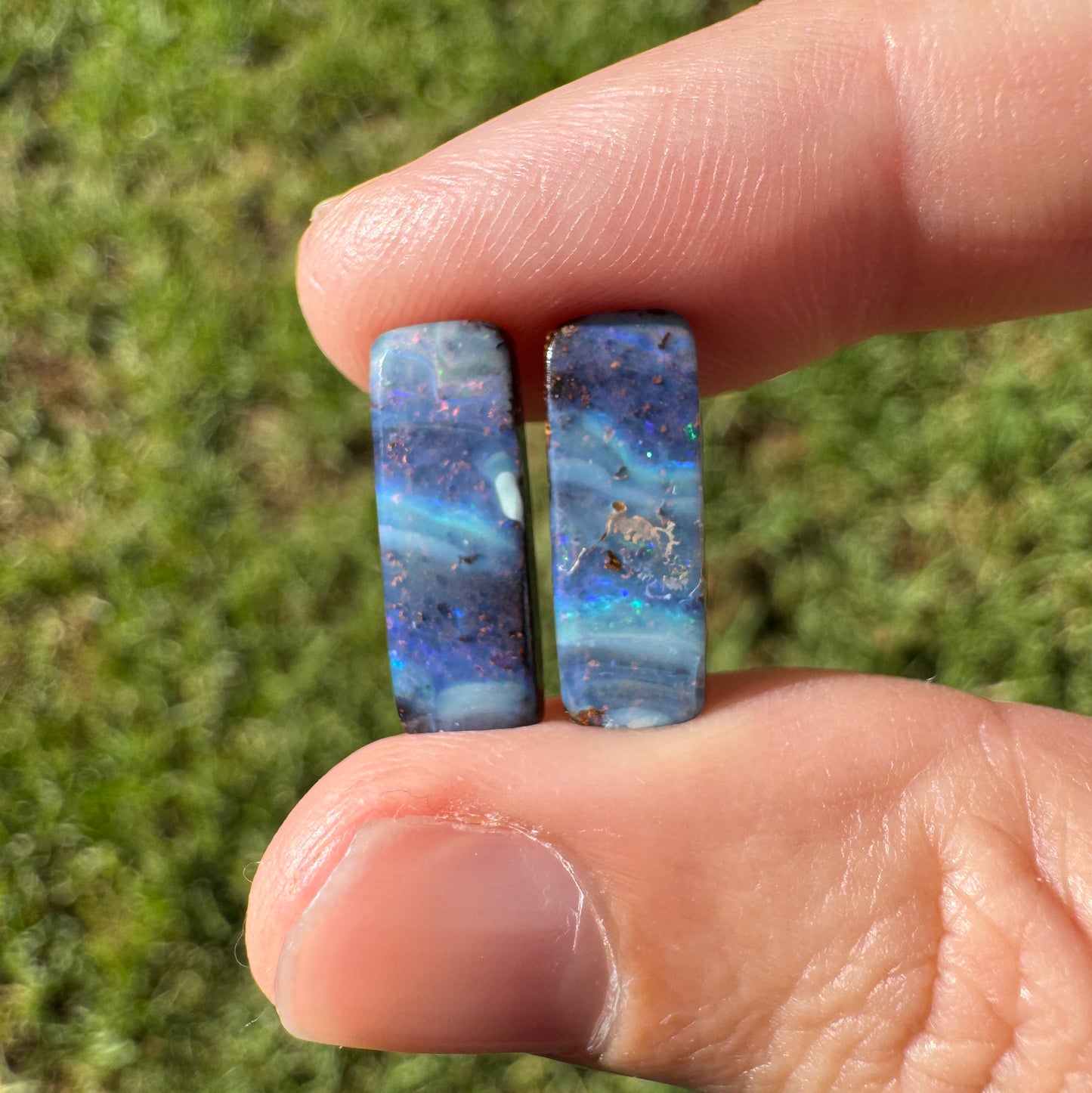 5.77 Ct small rectangle boulder opal pair