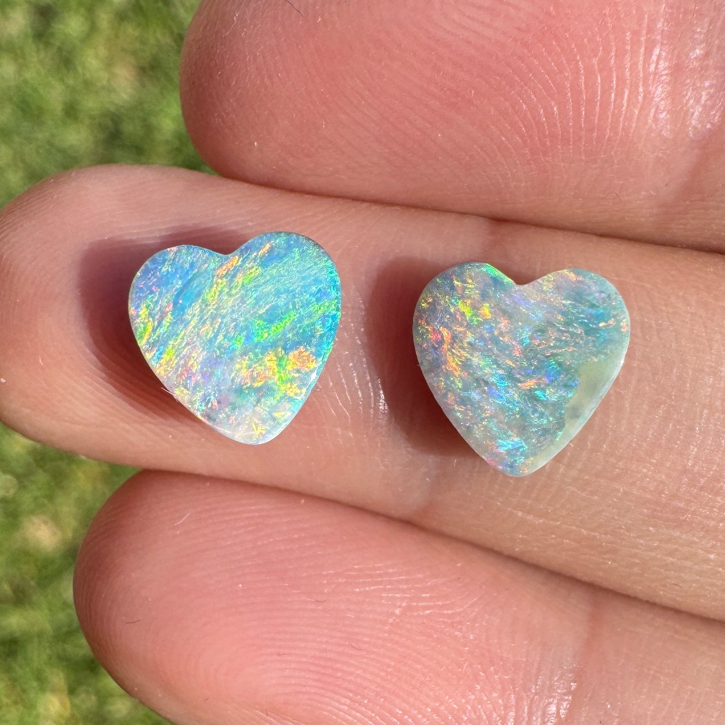 2.79 Ct rainbow heart boulder opal pair