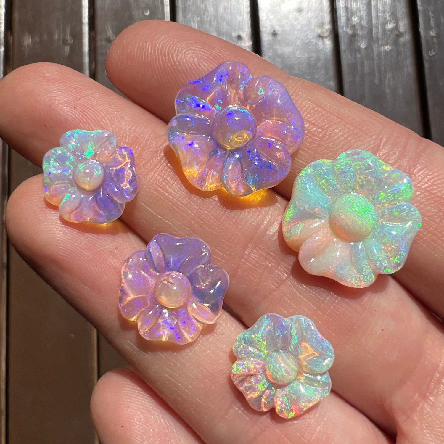Crystal opal flower carvings