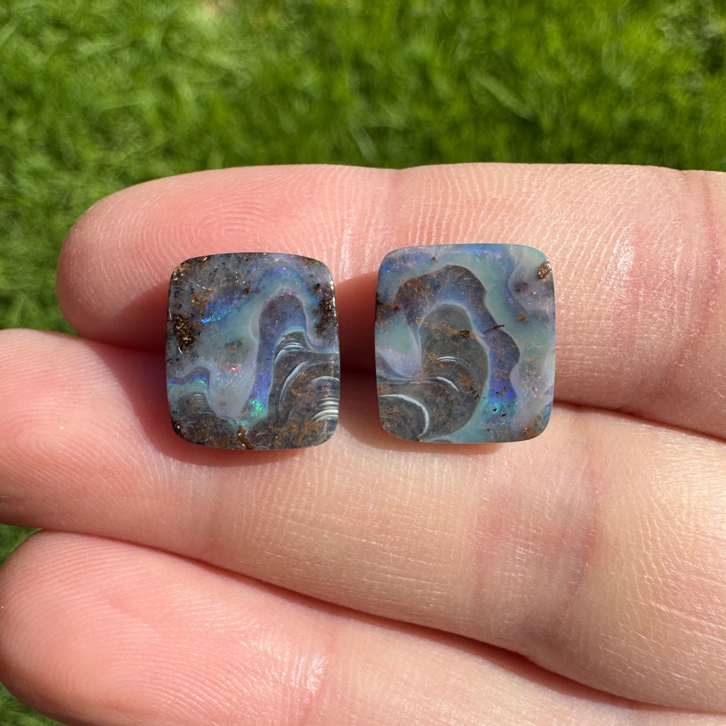 8.66 Ct rectangle boulder opal pair