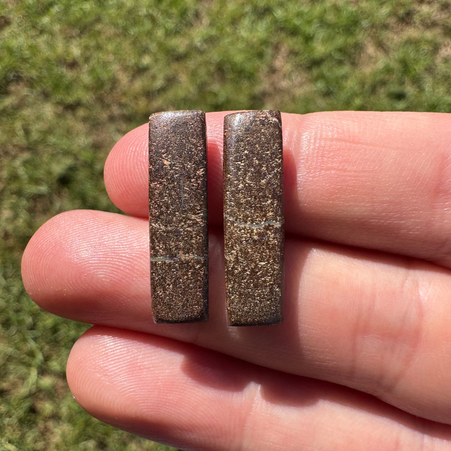 10.35 Ct long rectangle boulder opal pair