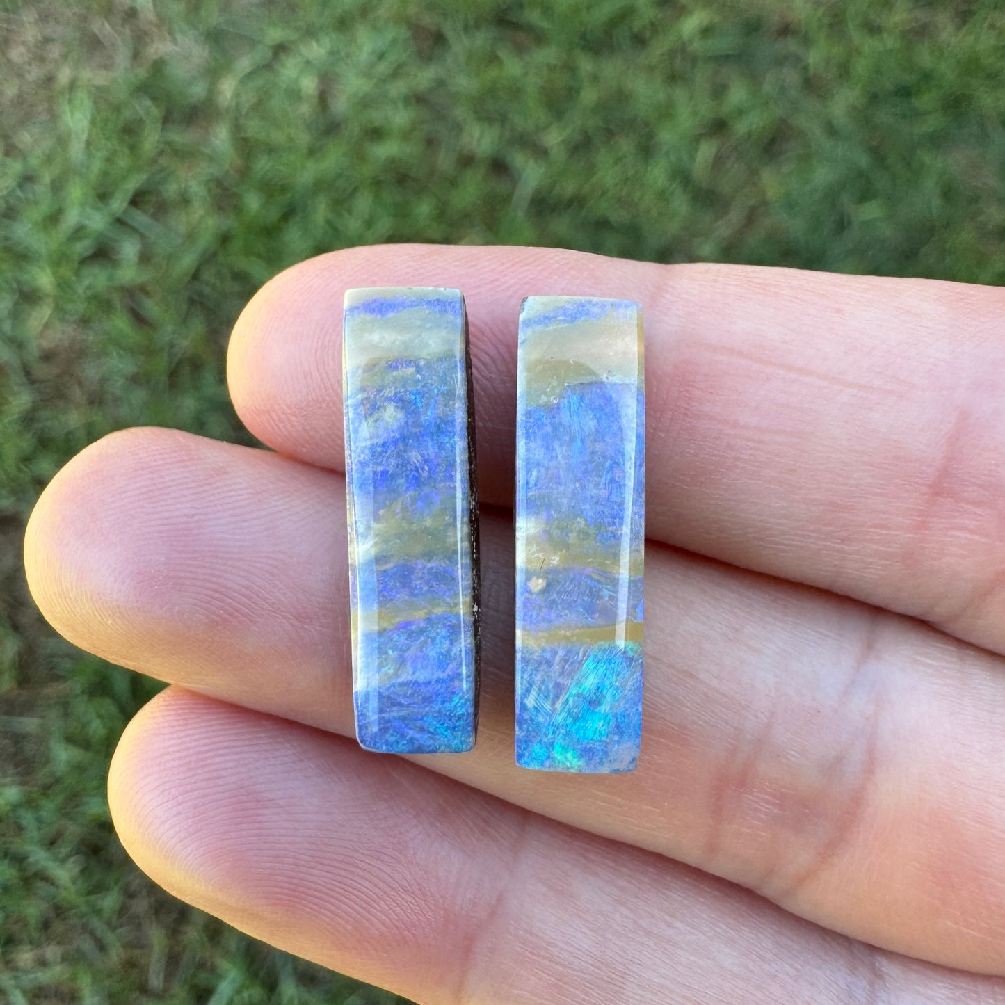10.35 Ct long rectangle boulder opal pair