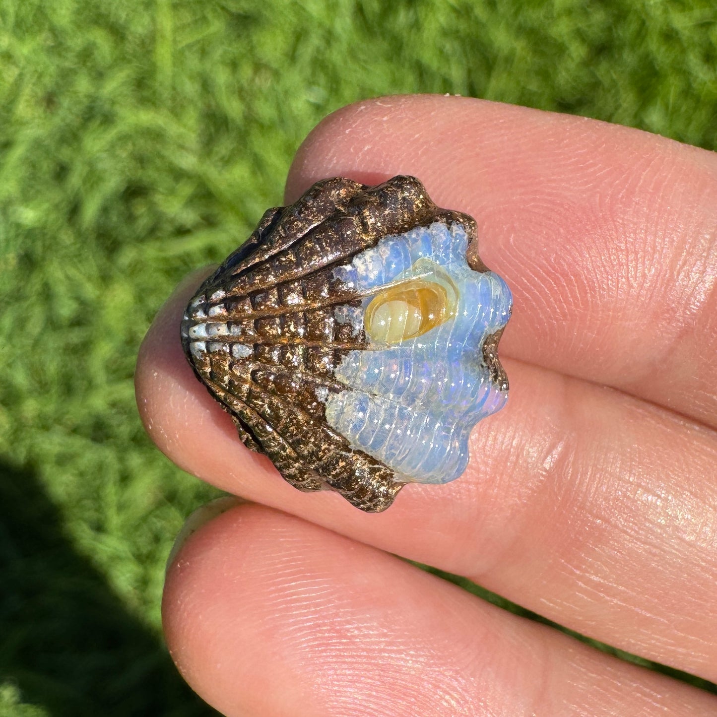 12.86 Ct fan shell boulder opal carving
