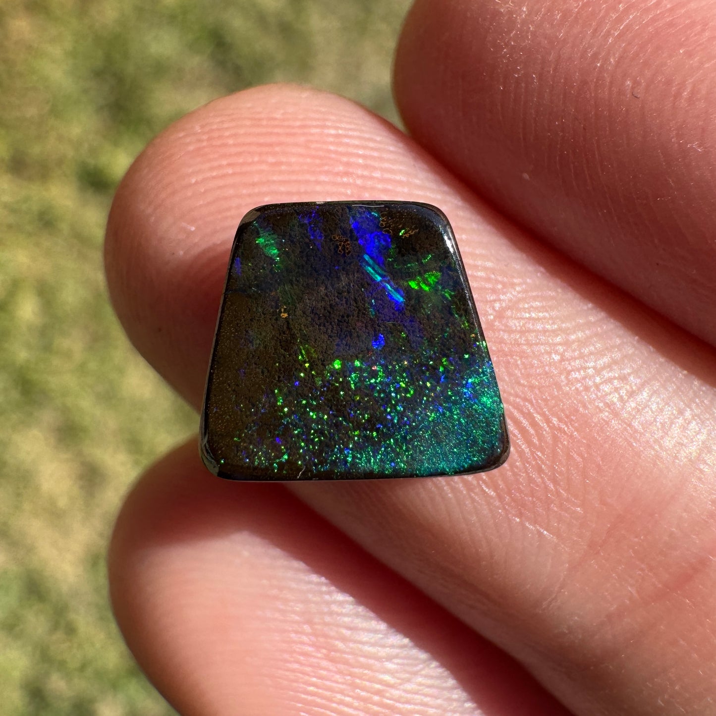 2.53 Ct small trapezoid black boulder opal