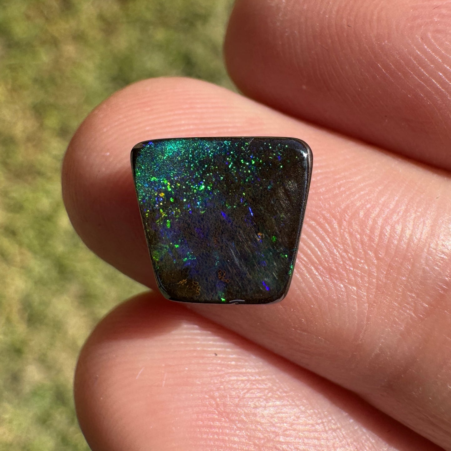 2.53 Ct small trapezoid black boulder opal
