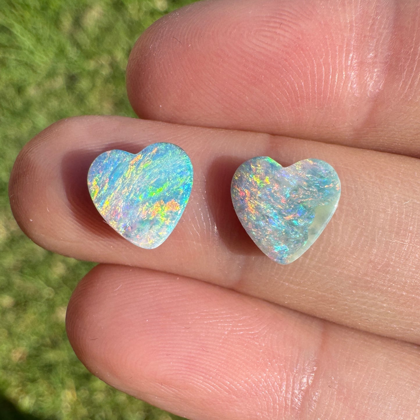2.79 Ct rainbow heart boulder opal pair