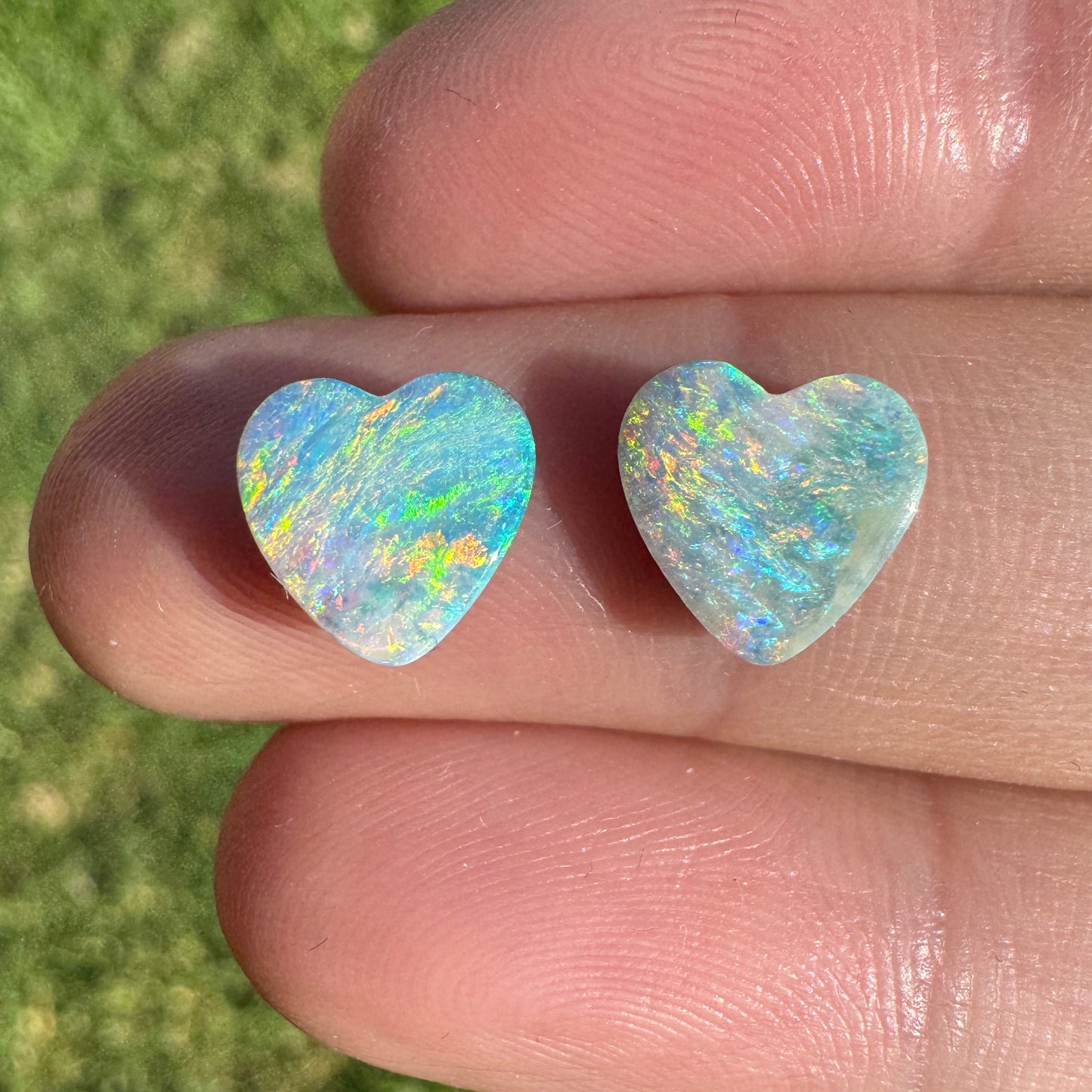 2.79 Ct rainbow heart boulder opal pair
