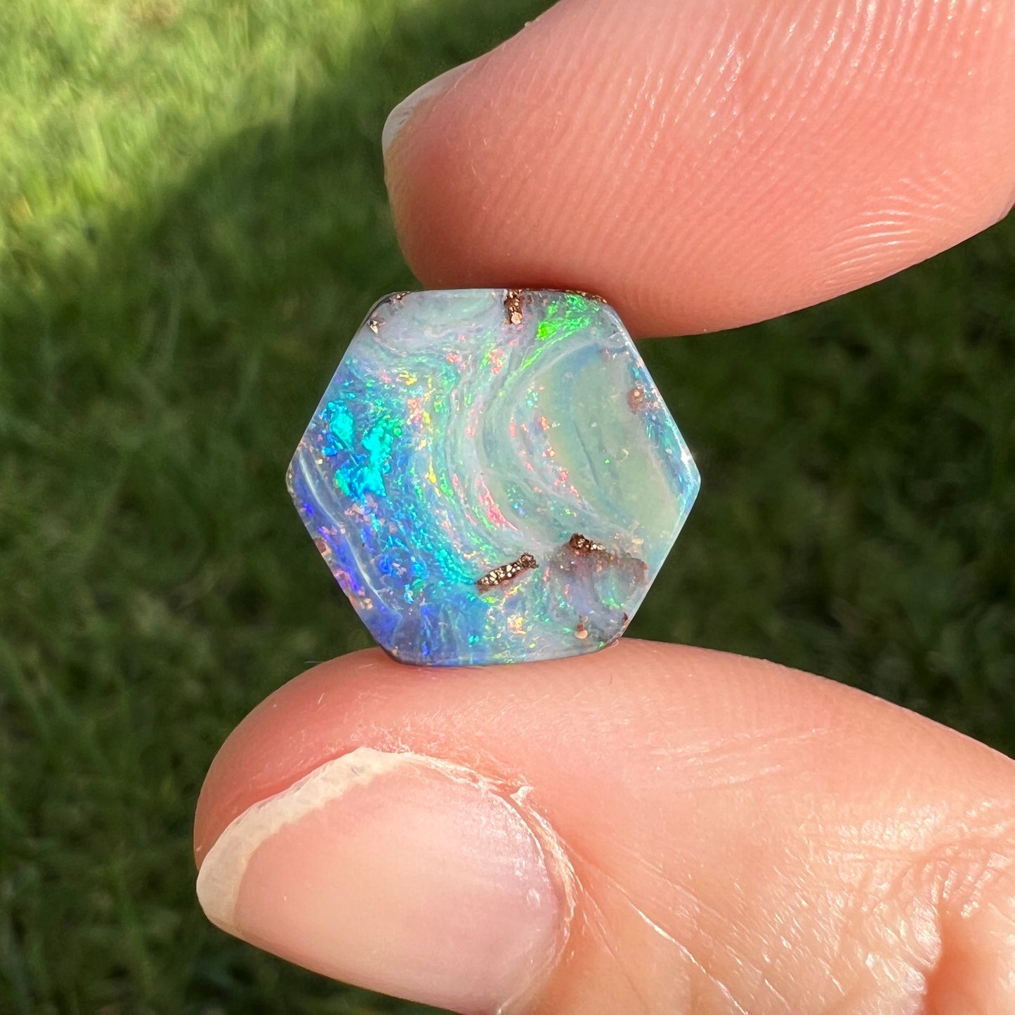 5.73 Ct hexagon boulder opal - Broken River Mining