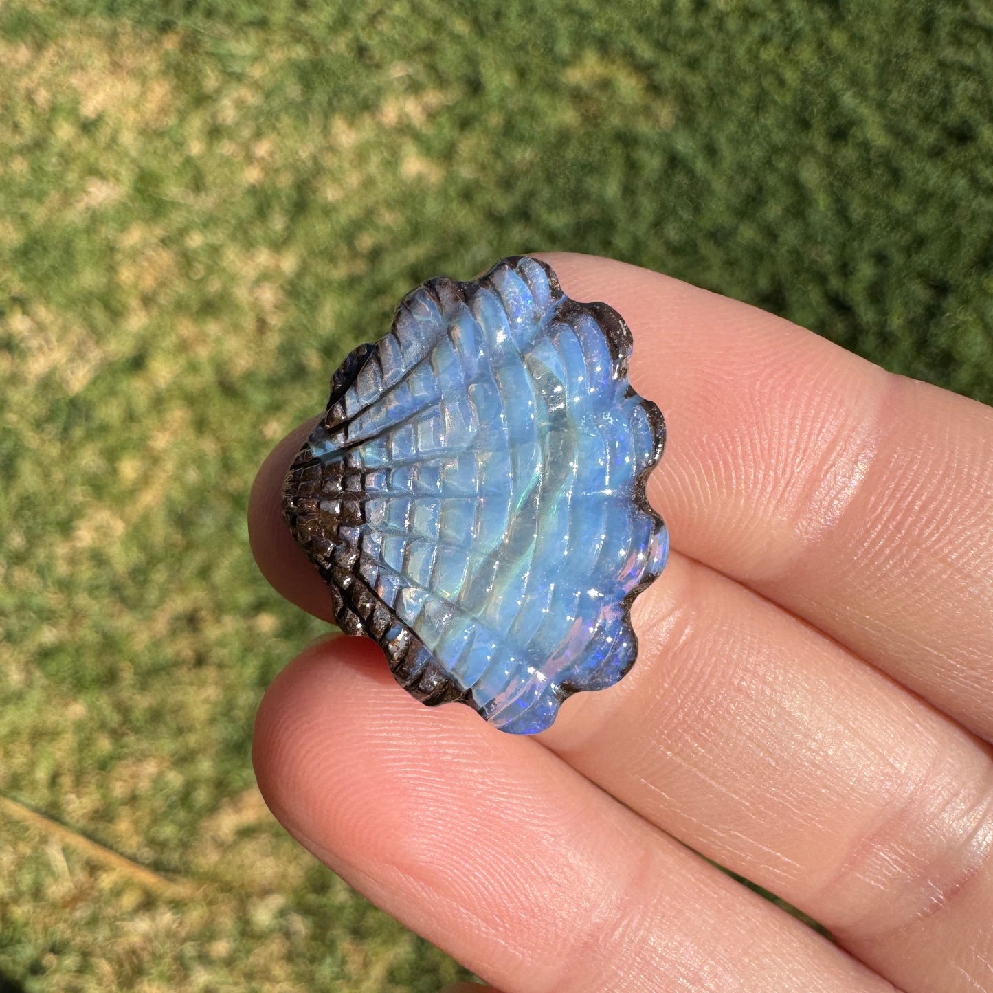 16.02 Ct fan shell opal carving
