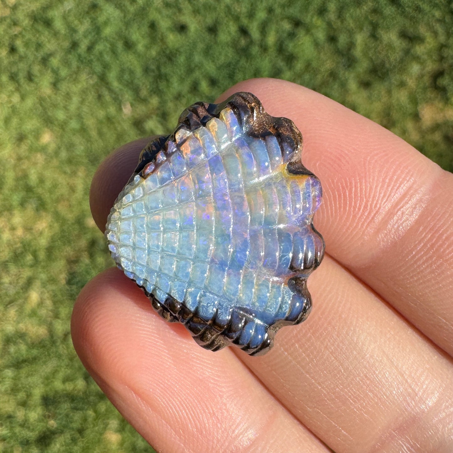 23.41 Ct fan shell boulder opal carving