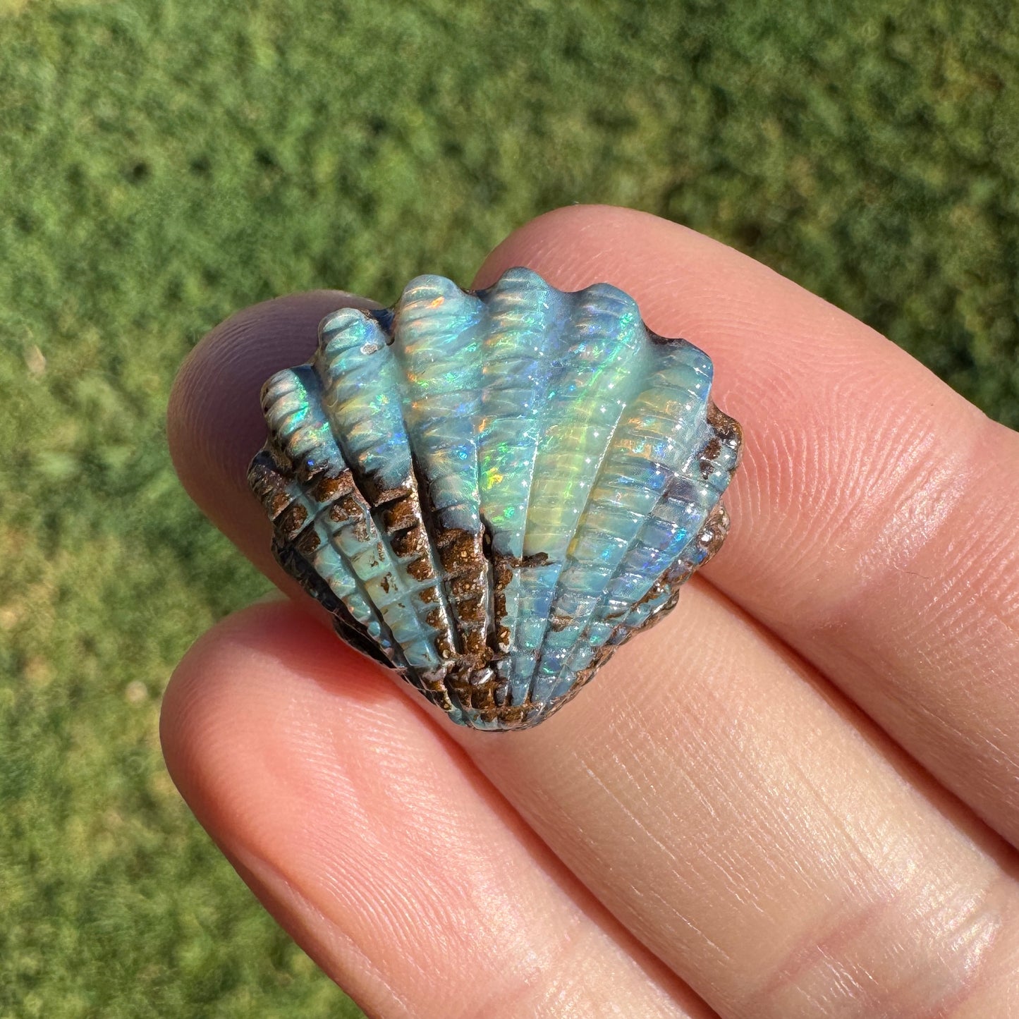16.82 Ct fan shell boulder opal carving