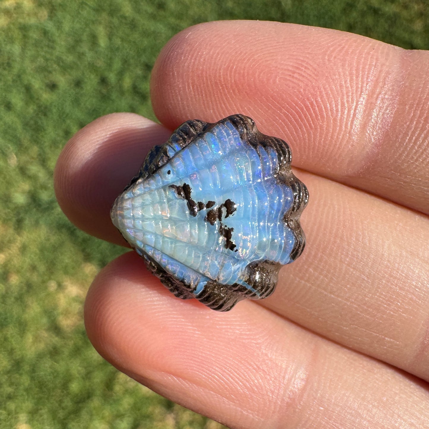 13.60 Ct fan shell boulder opal carving