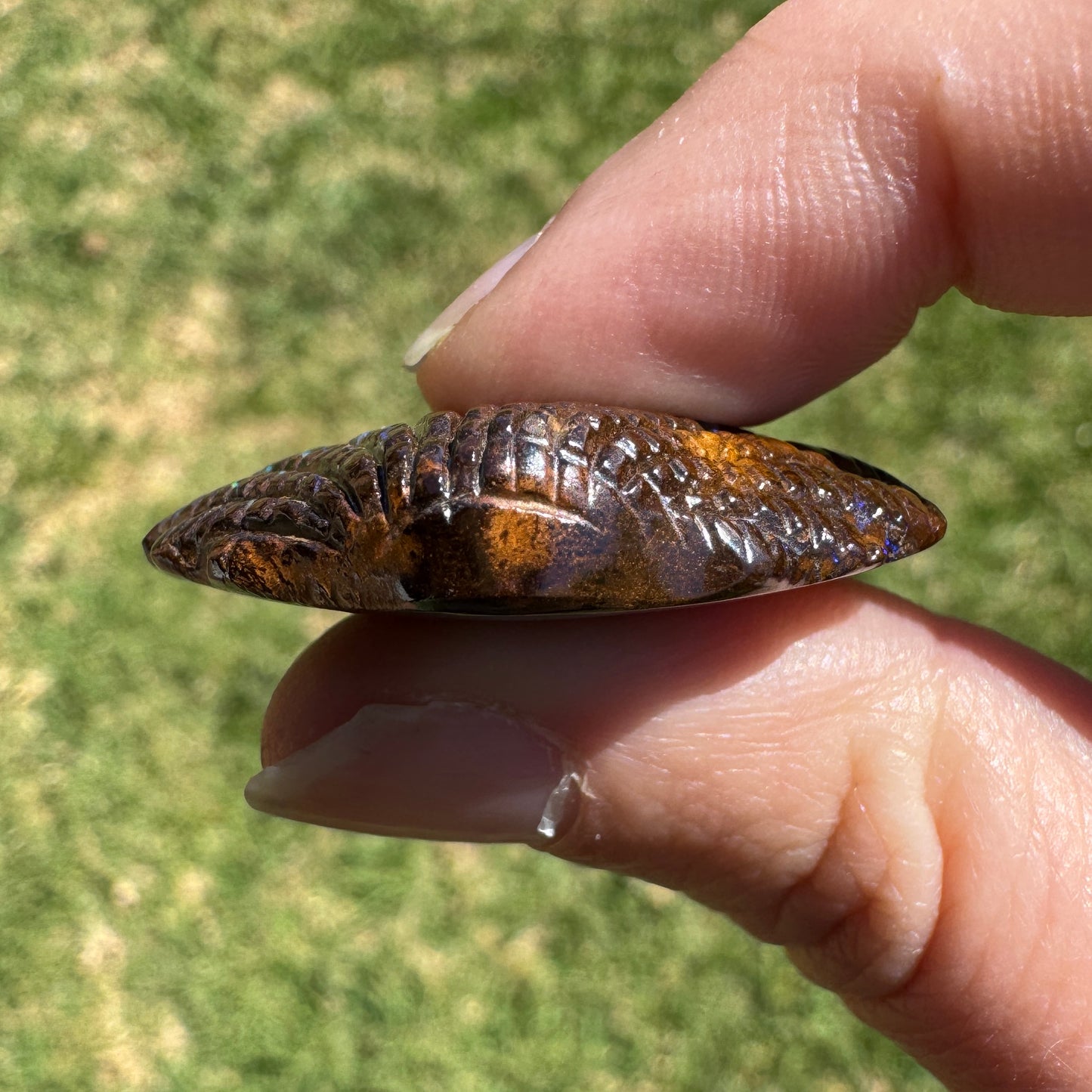53.52 Ct fan shell boulder opal carving