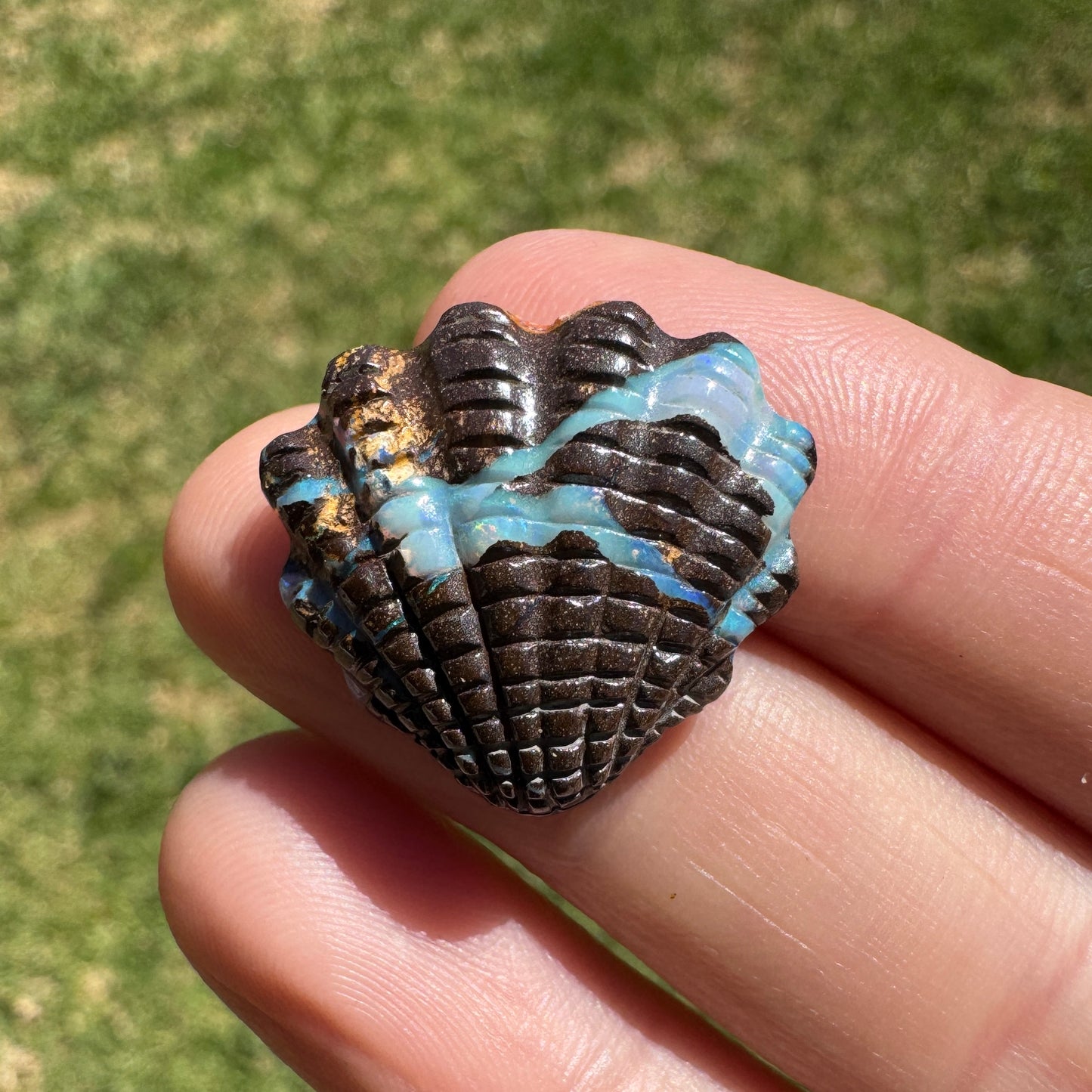 13.26 Ct fan shell boulder opal carving