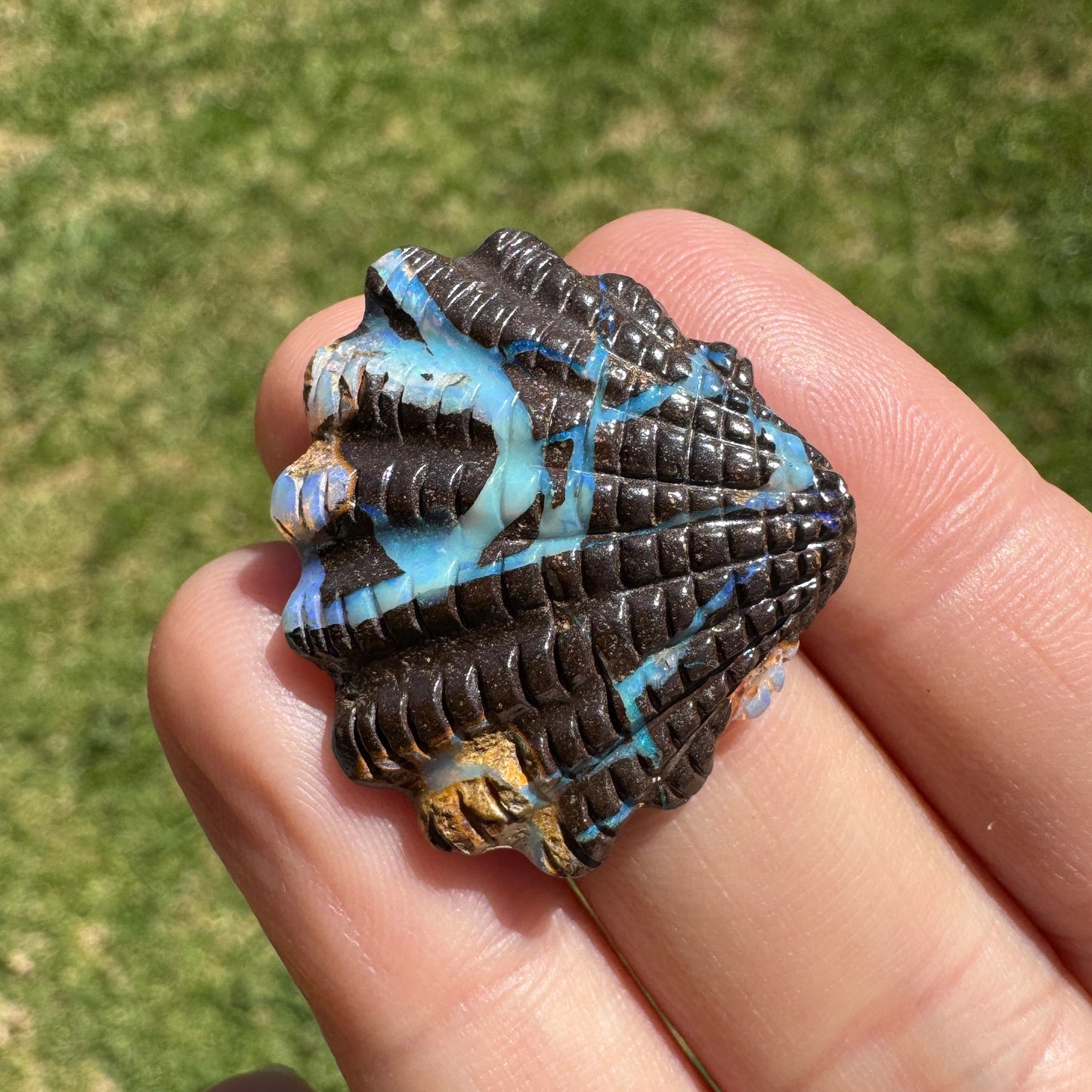 22.45 Ct fan shell boulder opal carving