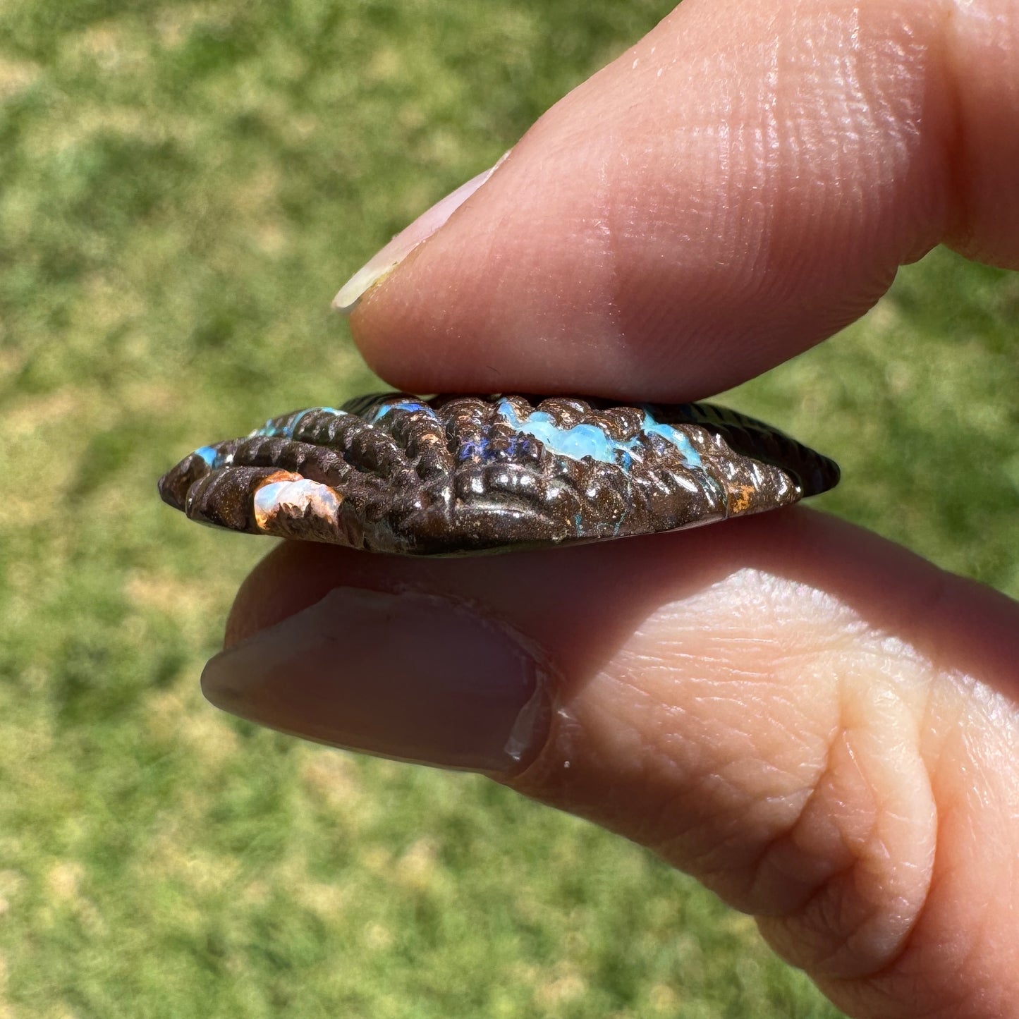 22.45 Ct fan shell boulder opal carving