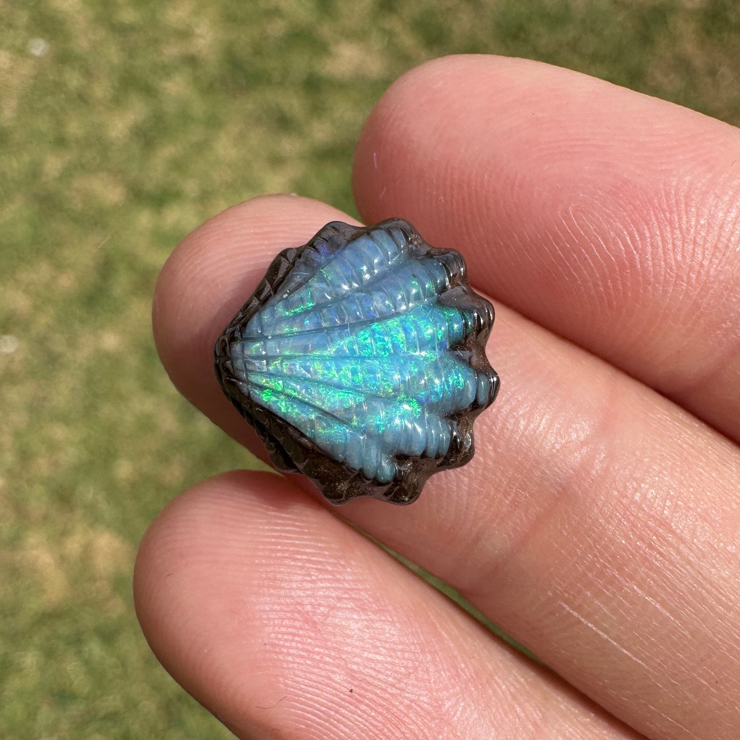 6.04 Ct fan shell boulder opal carving