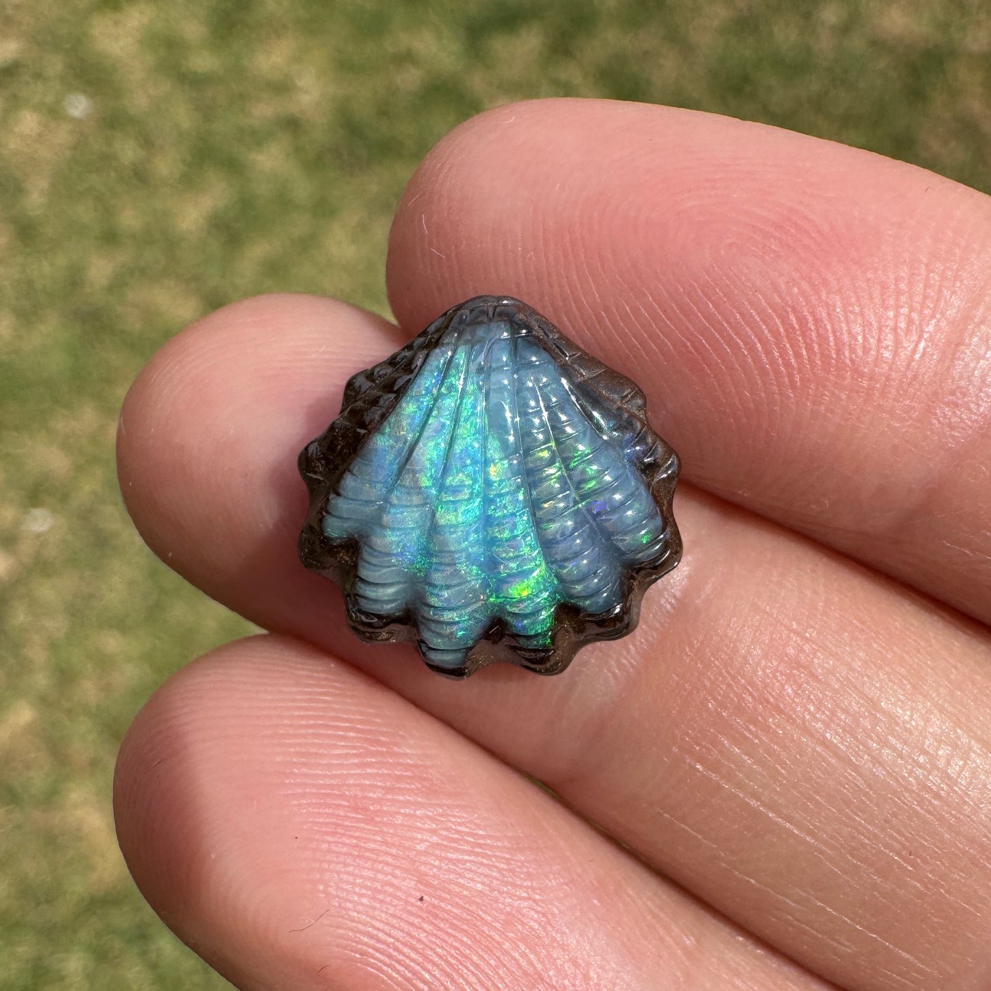 6.04 Ct fan shell boulder opal carving