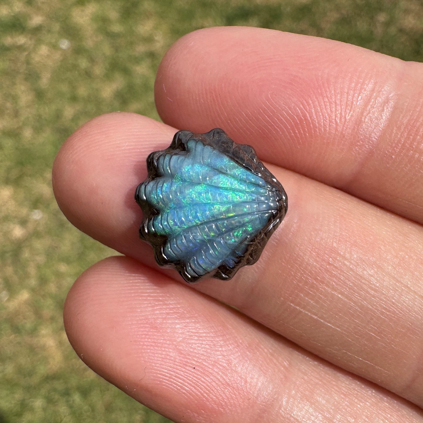 6.04 Ct fan shell boulder opal carving