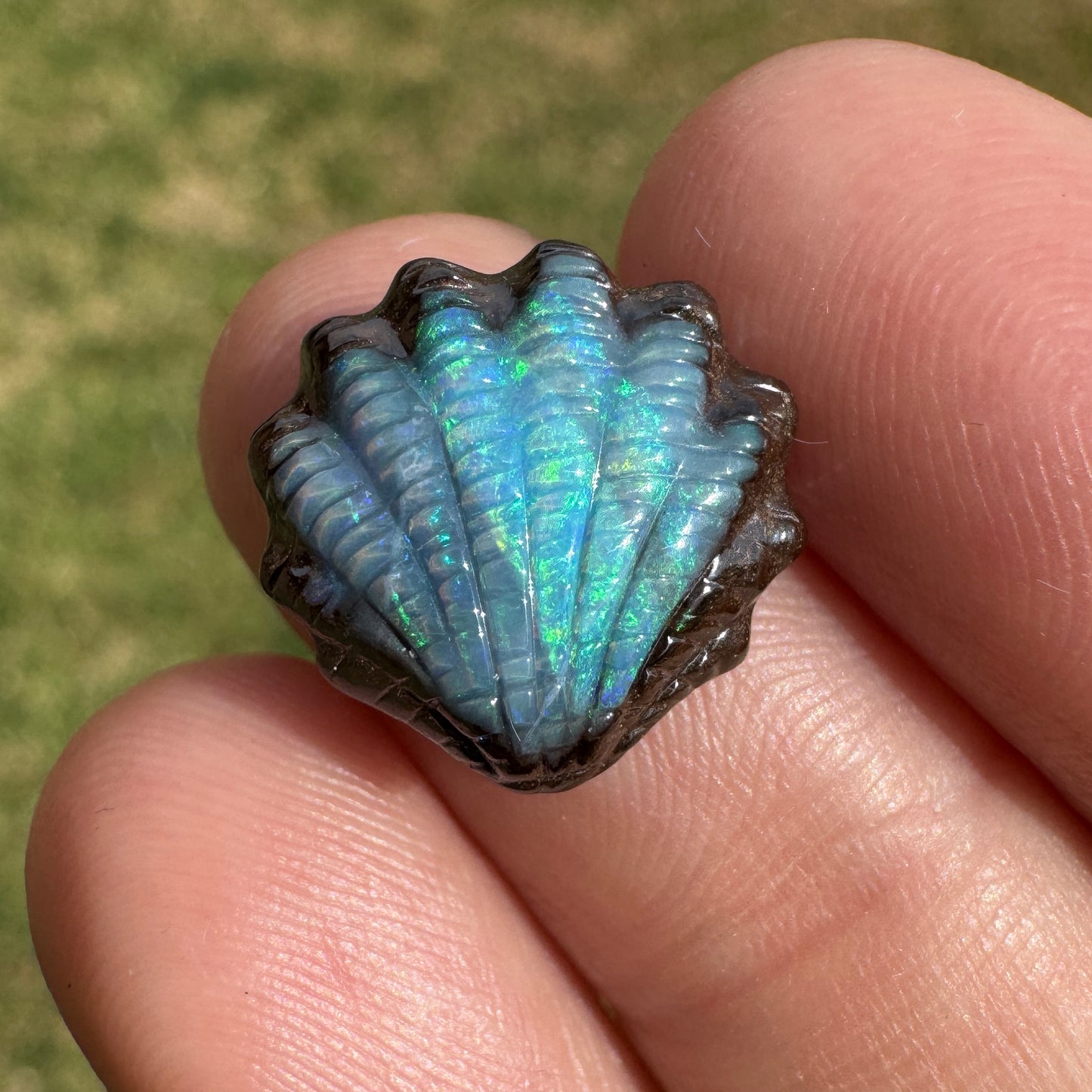 6.04 Ct fan shell boulder opal carving