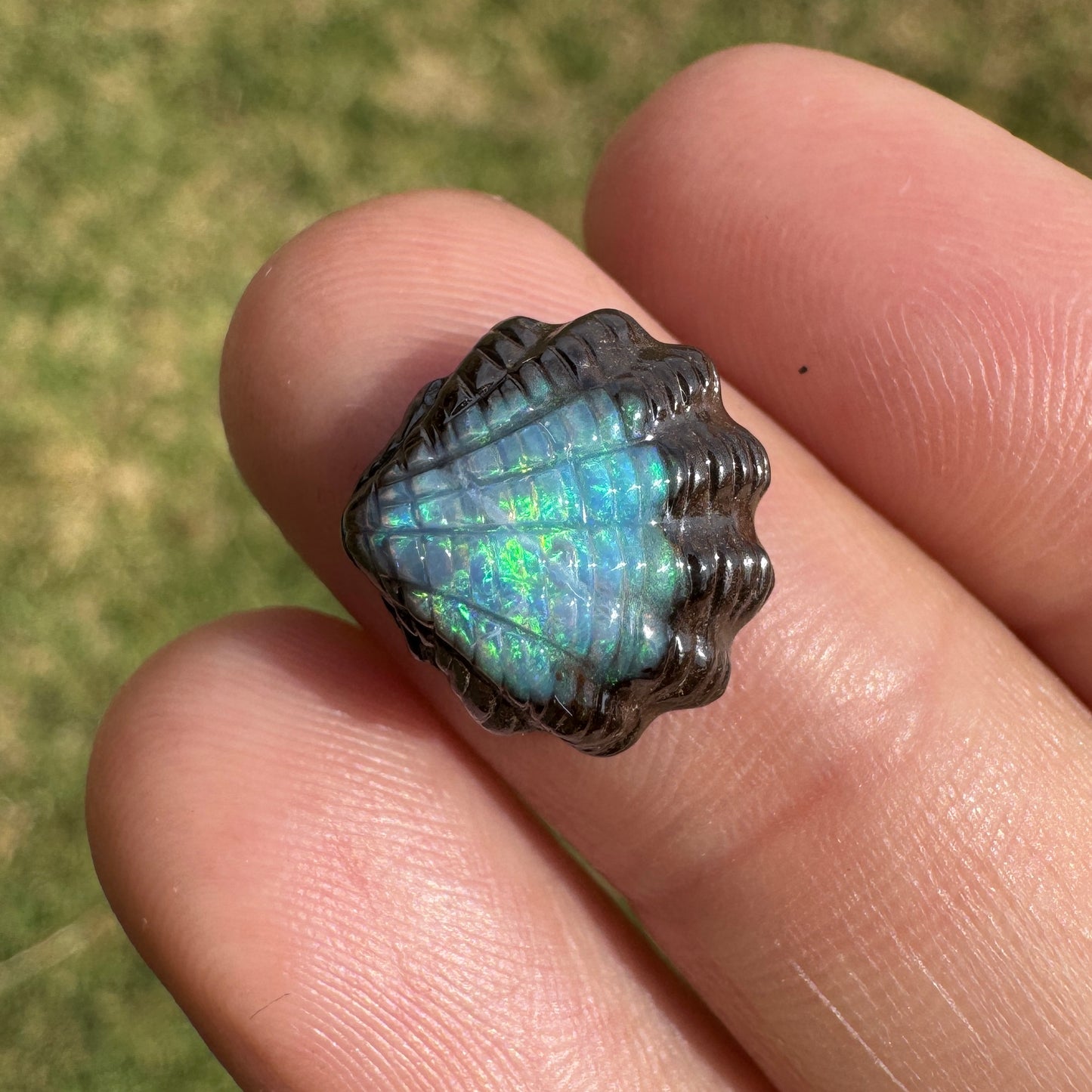 5.63 Ct fan shell boulder opal carving